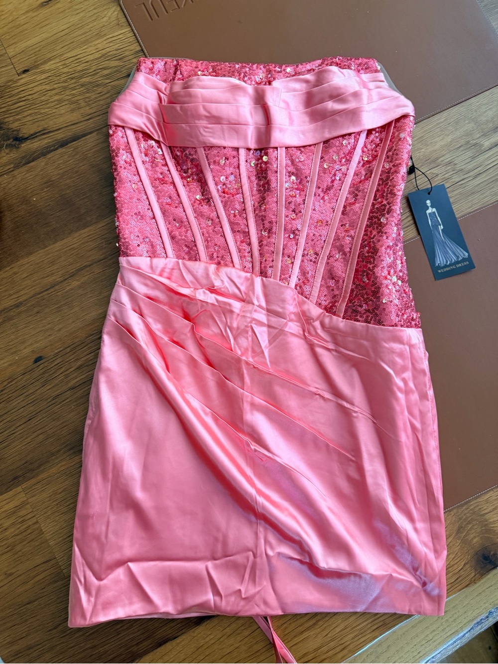 Strapless Coral Sequin Bodice Party/Homecoming Dress